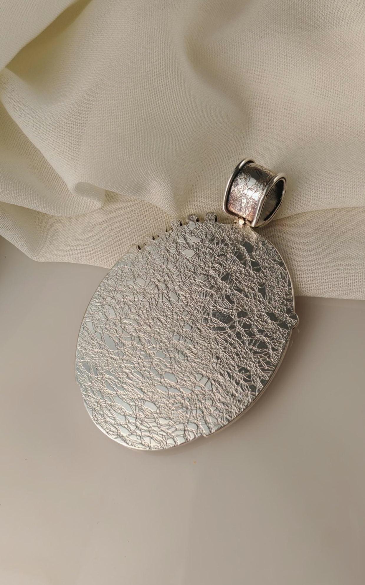 Magic Fairy with blue hair, Flower fairy necklace, Cloisonne enamel jewelry, Sterling silver,Opal,Parrot necklace