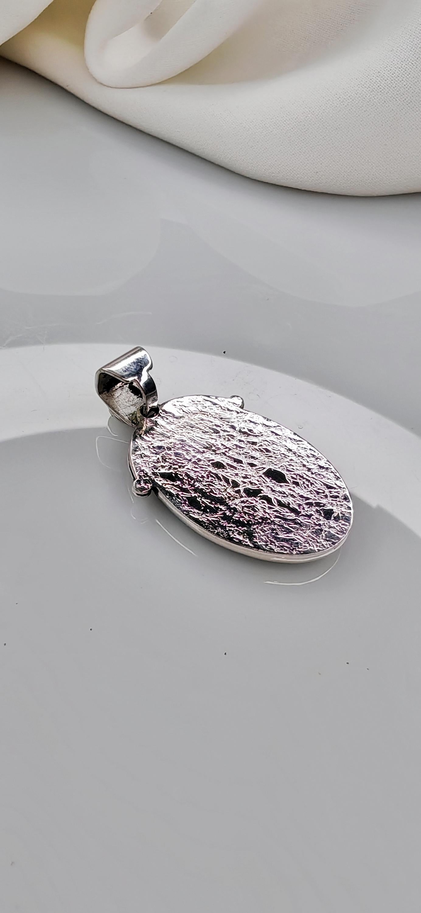 Fuchsia flower pendant, Cloisonne enamel jewelry,Sterling silver, Green gemstone