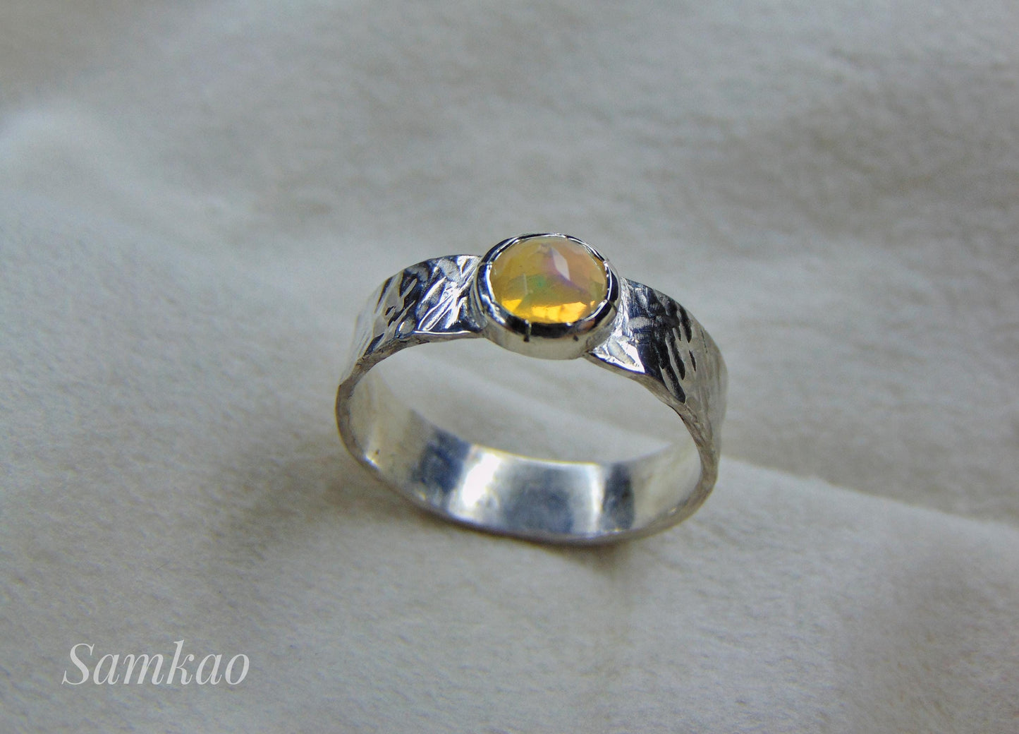 Handmade Silver Ring with Ethiopian Opal, Size 20 (EU) / 10 (US), Unique Gift, Natural Gemstone