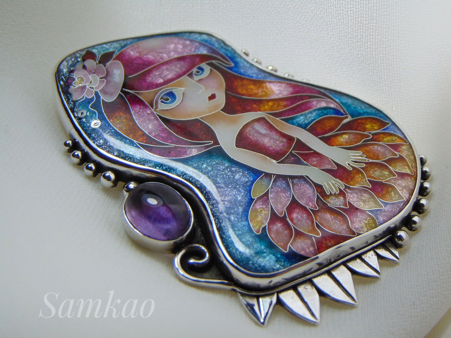 Ballerina pendant,Cloisonne enamel,Handmade jewelry,Gifts for Her,Fairy pendant,Sterling silver pendant,One of a kind,Pink ballerina pendant