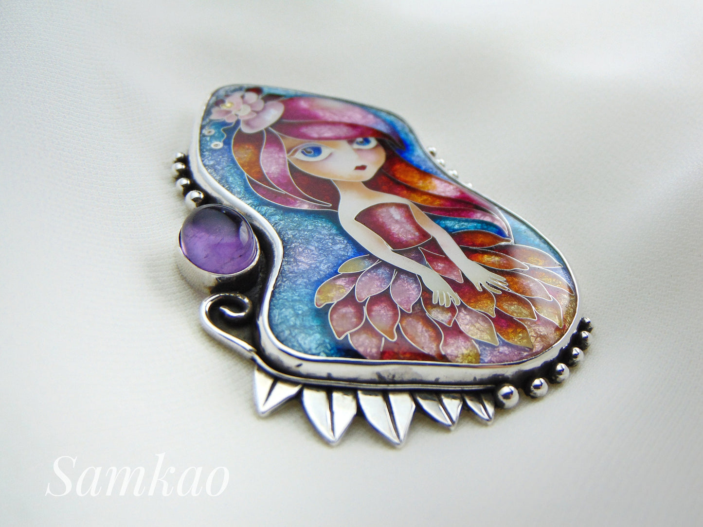 Ballerina pendant,Cloisonne enamel,Handmade jewelry,Gifts for Her,Fairy pendant,Sterling silver pendant,One of a kind,Pink ballerina pendant