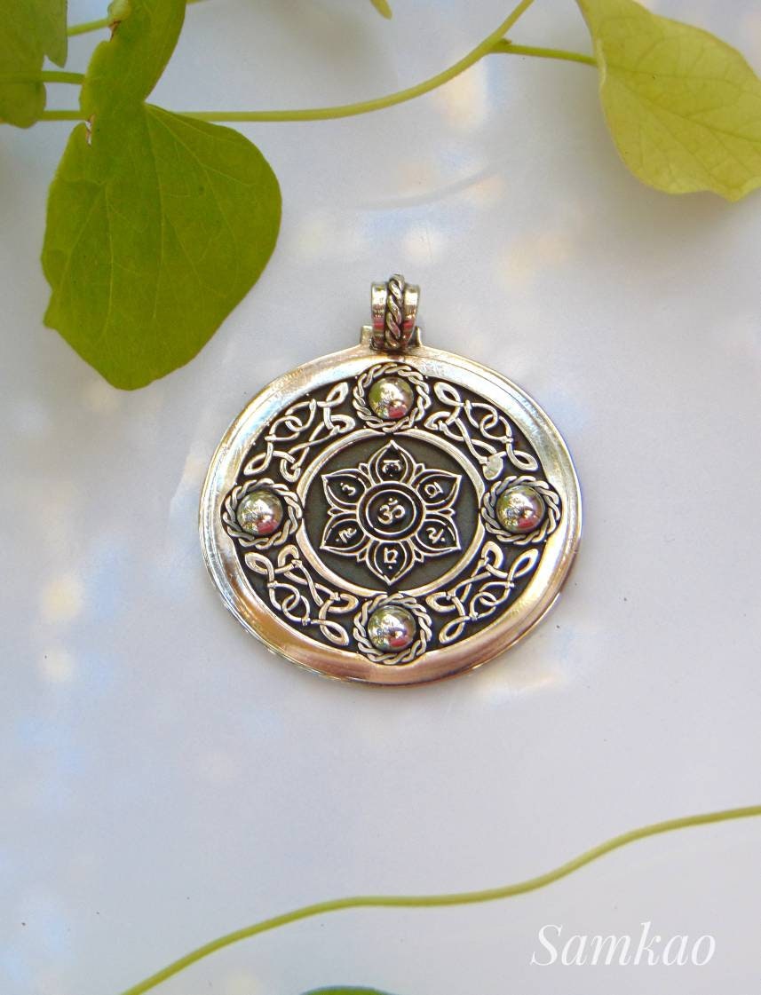 Chakra healing energy necklace,Seven 7 chakras pendant,Ethnic Fine silver pendant,Lotus necklace,Yoga chakra, Meditation jewelry,Silver 999