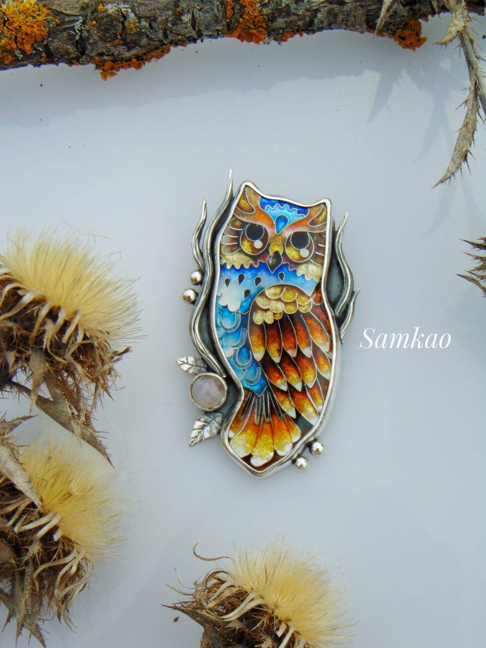Owl Pendant – Georgian Cloisonné Enamel