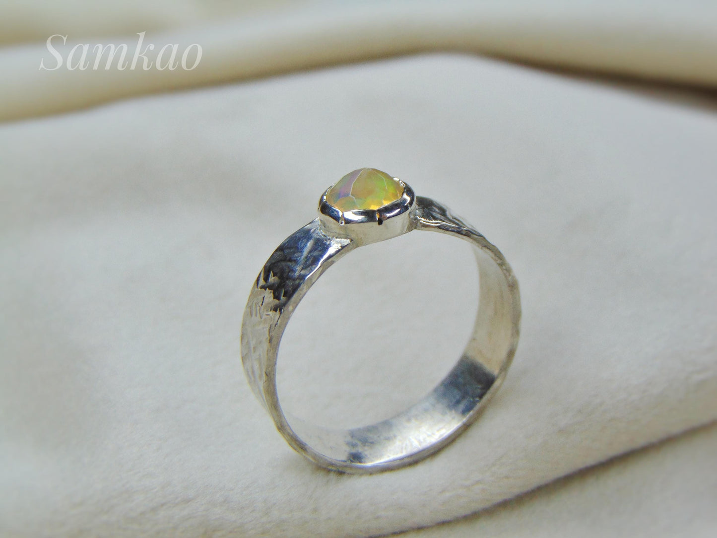 Handmade Silver Ring with Ethiopian Opal, Size 20 (EU) / 10 (US), Unique Gift, Natural Gemstone