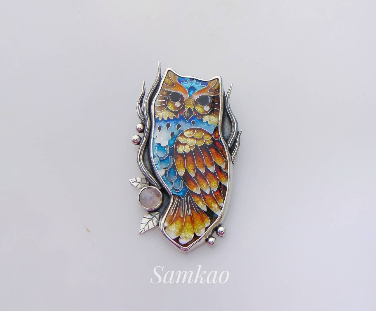 Owl Pendant – Georgian Cloisonné Enamel