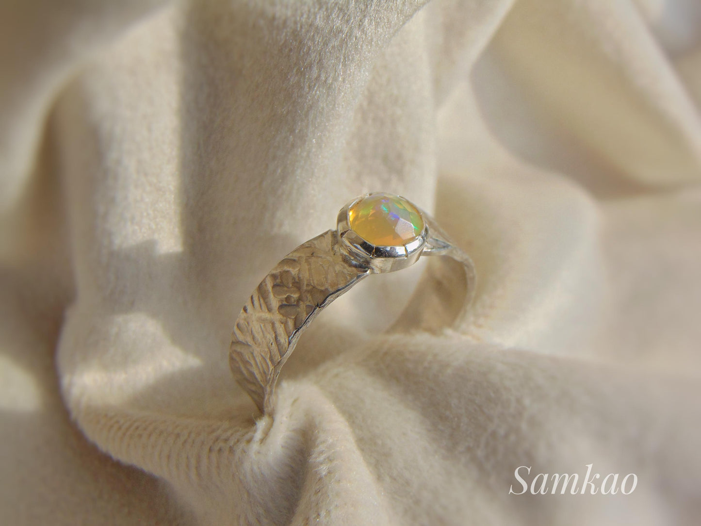 Handmade Silver Ring with Ethiopian Opal, Size 20 (EU) / 10 (US), Unique Gift, Natural Gemstone