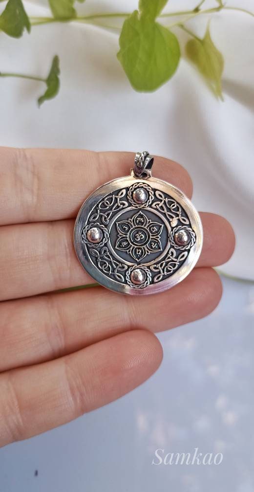 Chakra healing energy necklace,Seven 7 chakras pendant,Ethnic Fine silver pendant,Lotus necklace,Yoga chakra, Meditation jewelry,Silver 999