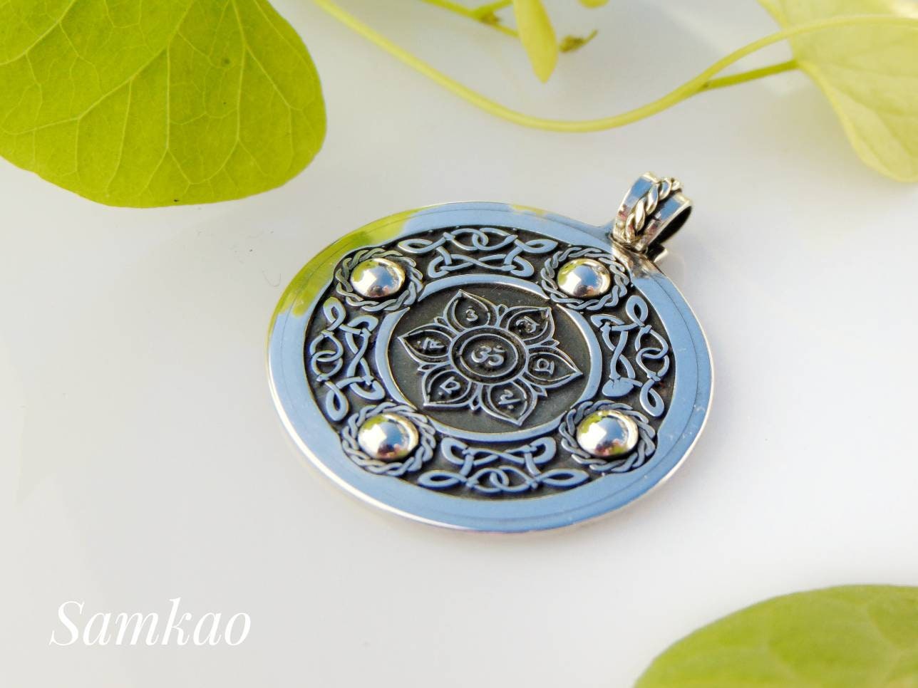 Chakra healing energy necklace,Seven 7 chakras pendant,Ethnic Fine silver pendant,Lotus necklace,Yoga chakra, Meditation jewelry,Silver 999