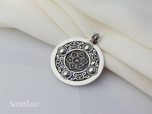 Chakra healing energy necklace,Seven 7 chakras pendant,Ethnic Fine silver pendant,Lotus necklace,Yoga chakra, Meditation jewelry,Silver 999