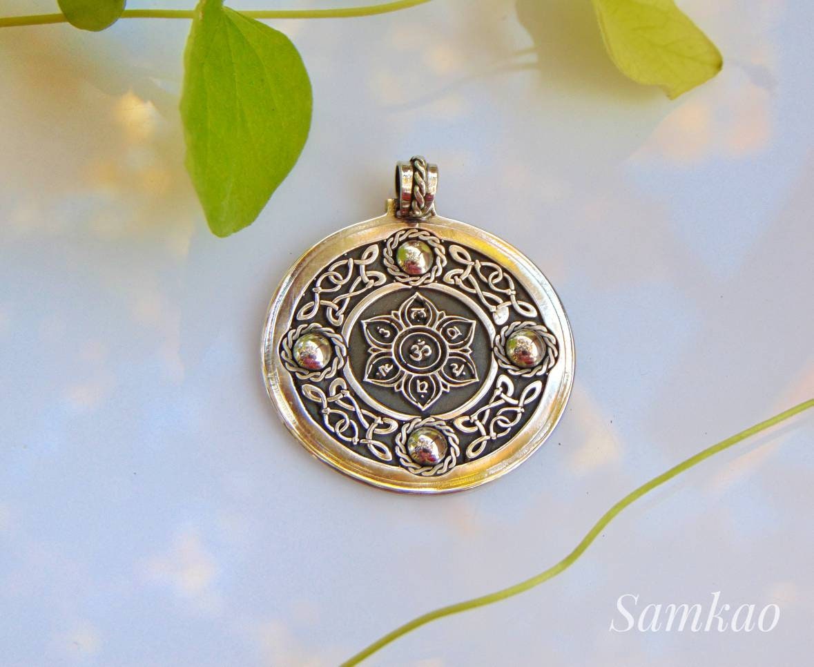 Chakra healing energy necklace,Seven 7 chakras pendant,Ethnic Fine silver pendant,Lotus necklace,Yoga chakra, Meditation jewelry,Silver 999