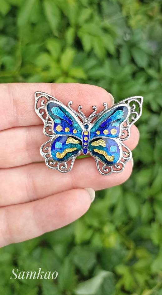 Cloisonne enamel brooch,Butterfly brooch pin,Enamel pin,Butterfly jewelry, Fine silver butterfly,Insect pin,Gift idea