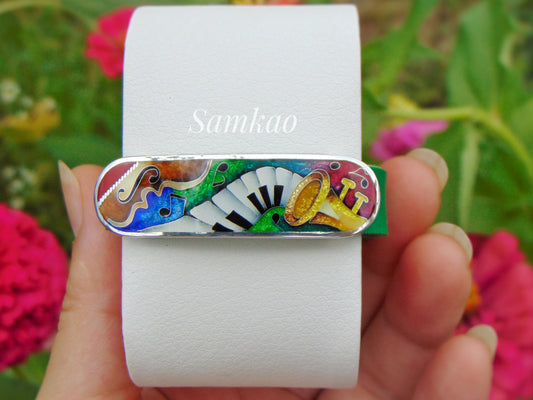 Cloisonné Enamel Music Bracelet – Handmade Fine Silver 999 , Jazz Inspired Bangle