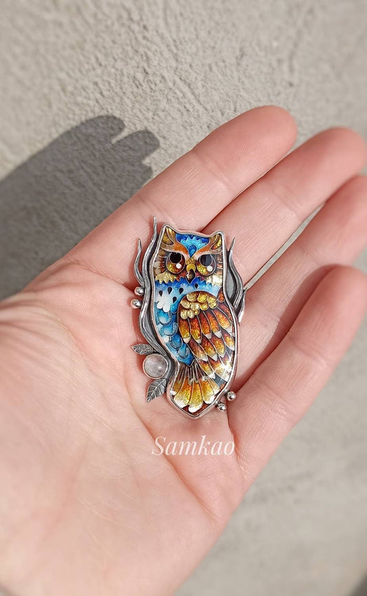 Owl Pendant – Georgian Cloisonné Enamel