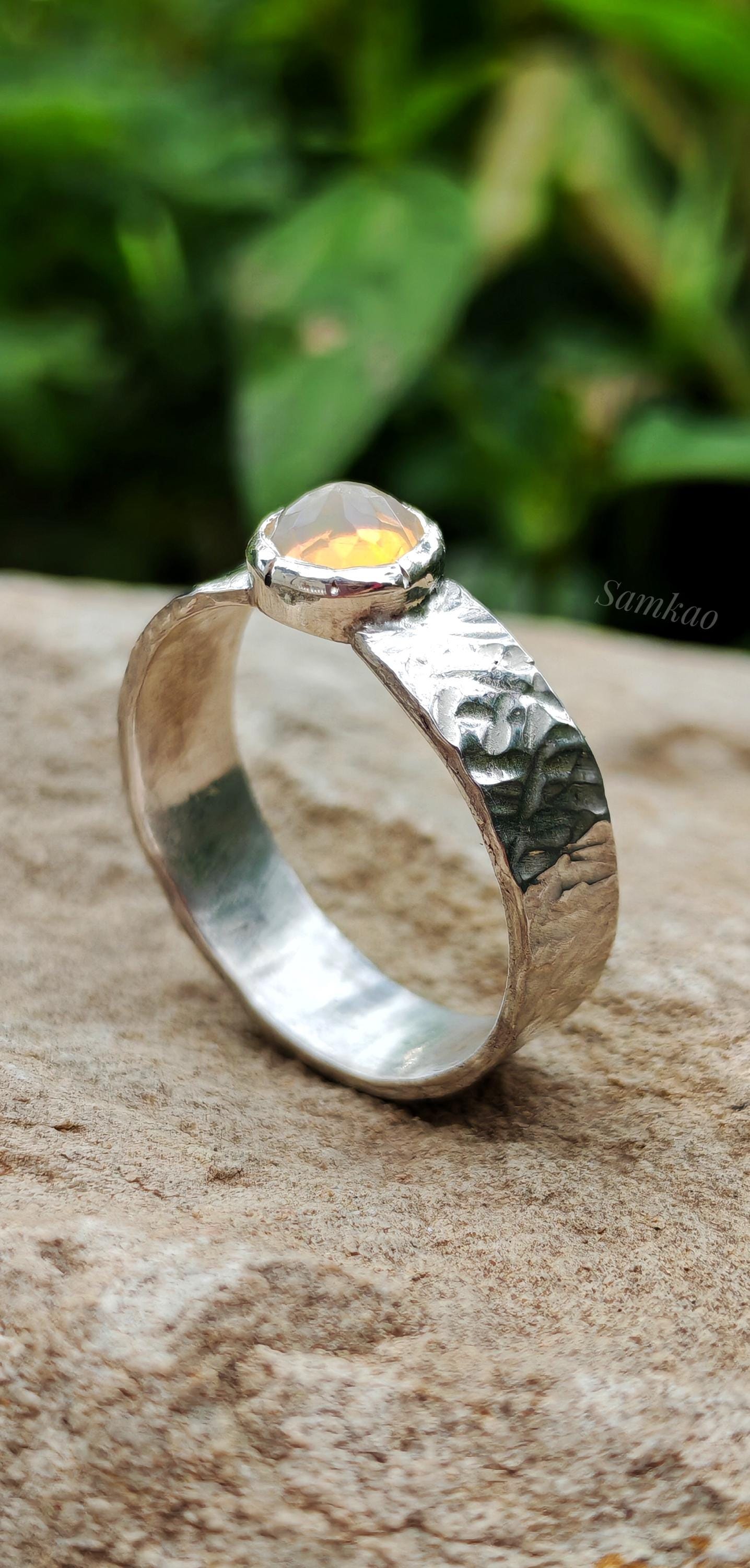 Handmade Silver Ring with Ethiopian Opal, Size 20 (EU) / 10 (US), Unique Gift, Natural Gemstone