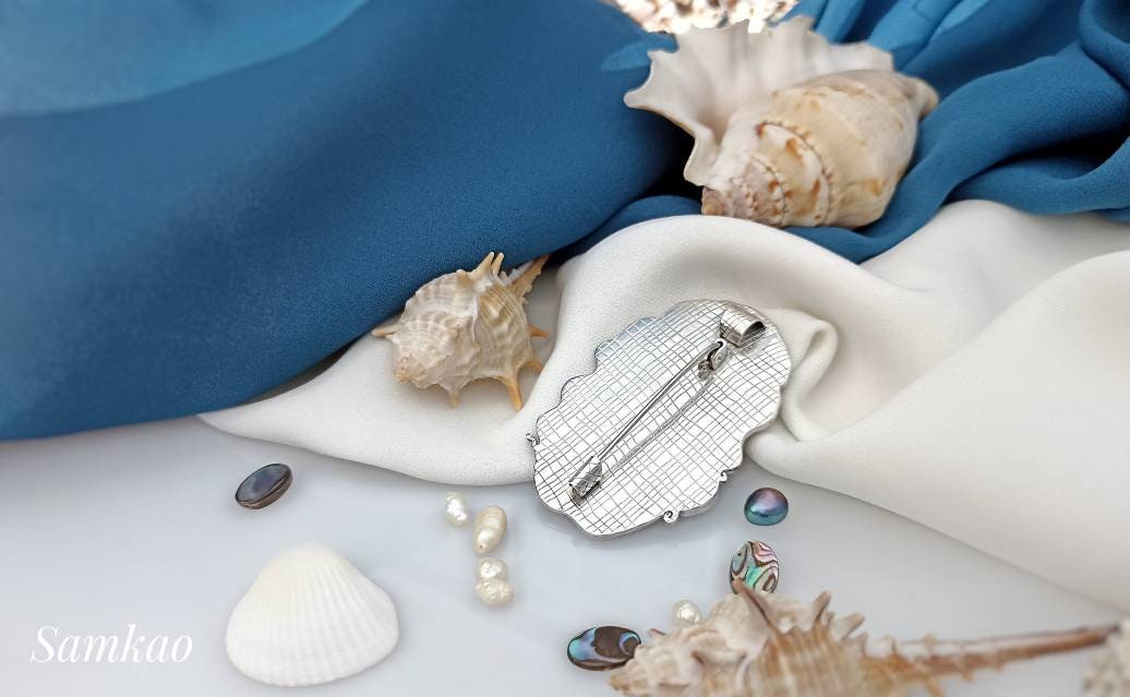 Jellyfish Brooch-pendant,Cloisonne Enamel Pendant,Handmade Sterling Silver jewelry,Sea Creatures jewelry, Mermaid jewelry,Black pearl