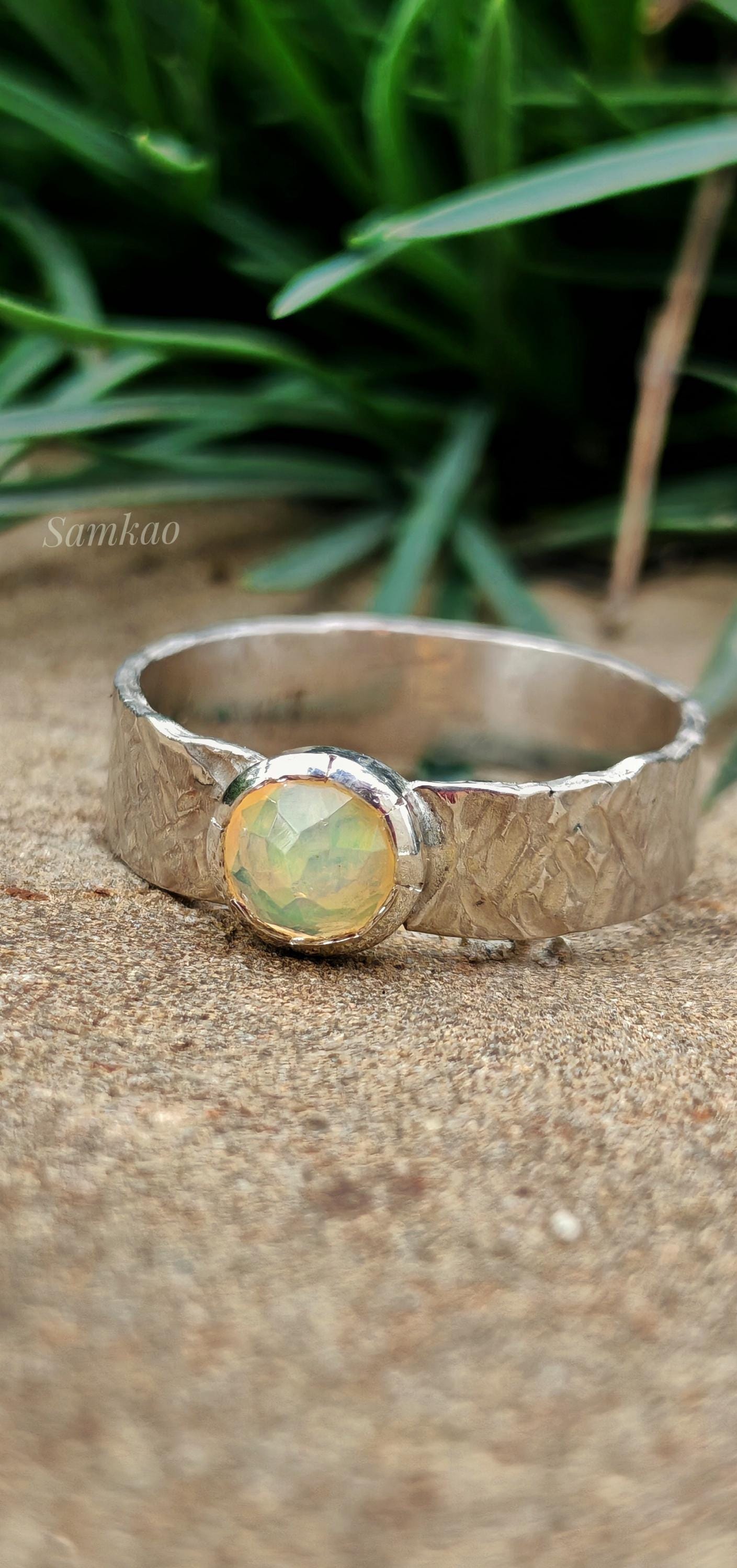 Handmade Silver Ring with Ethiopian Opal, Size 20 (EU) / 10 (US), Unique Gift, Natural Gemstone
