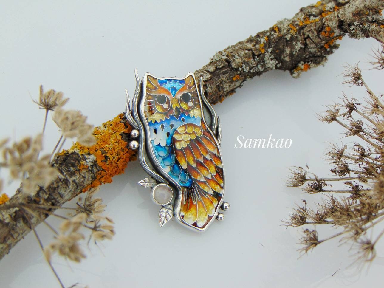 Owl Pendant – Georgian Cloisonné Enamel