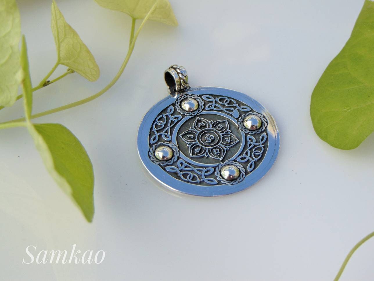 Chakra healing energy necklace,Seven 7 chakras pendant,Ethnic Fine silver pendant,Lotus necklace,Yoga chakra, Meditation jewelry,Silver 999