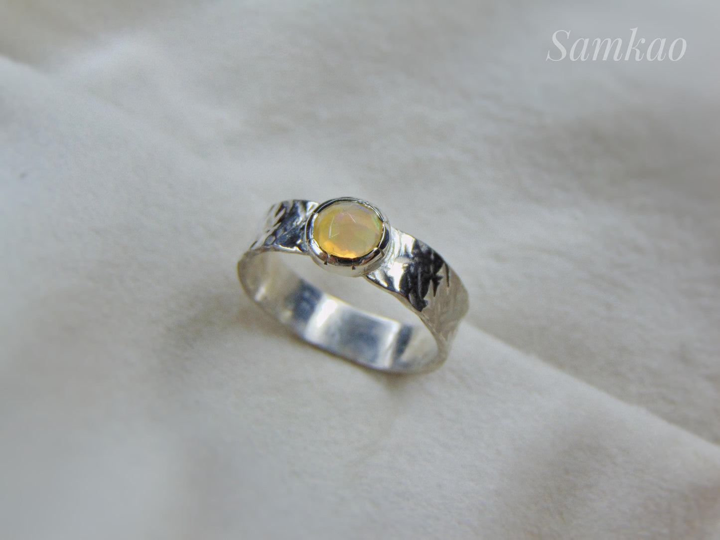 Handmade Silver Ring with Ethiopian Opal, Size 20 (EU) / 10 (US), Unique Gift, Natural Gemstone