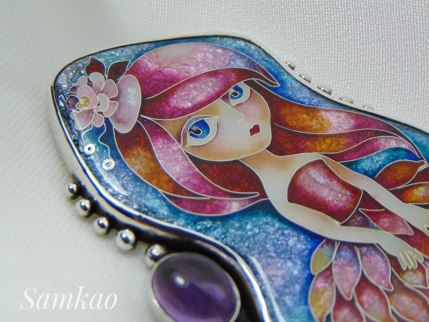Ballerina pendant,Cloisonne enamel,Handmade jewelry,Gifts for Her,Fairy pendant,Sterling silver pendant,One of a kind,Pink ballerina pendant