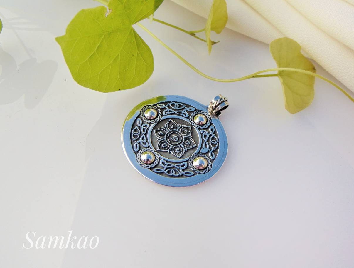 Chakra healing energy necklace,Seven 7 chakras pendant,Ethnic Fine silver pendant,Lotus necklace,Yoga chakra, Meditation jewelry,Silver 999