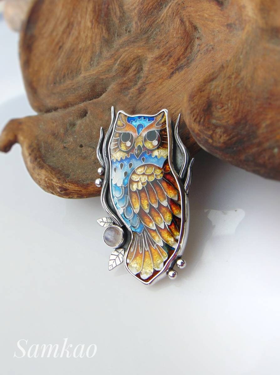 Owl Pendant – Georgian Cloisonné Enamel