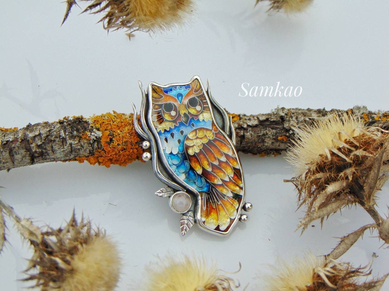 Owl Pendant – Georgian Cloisonné Enamel