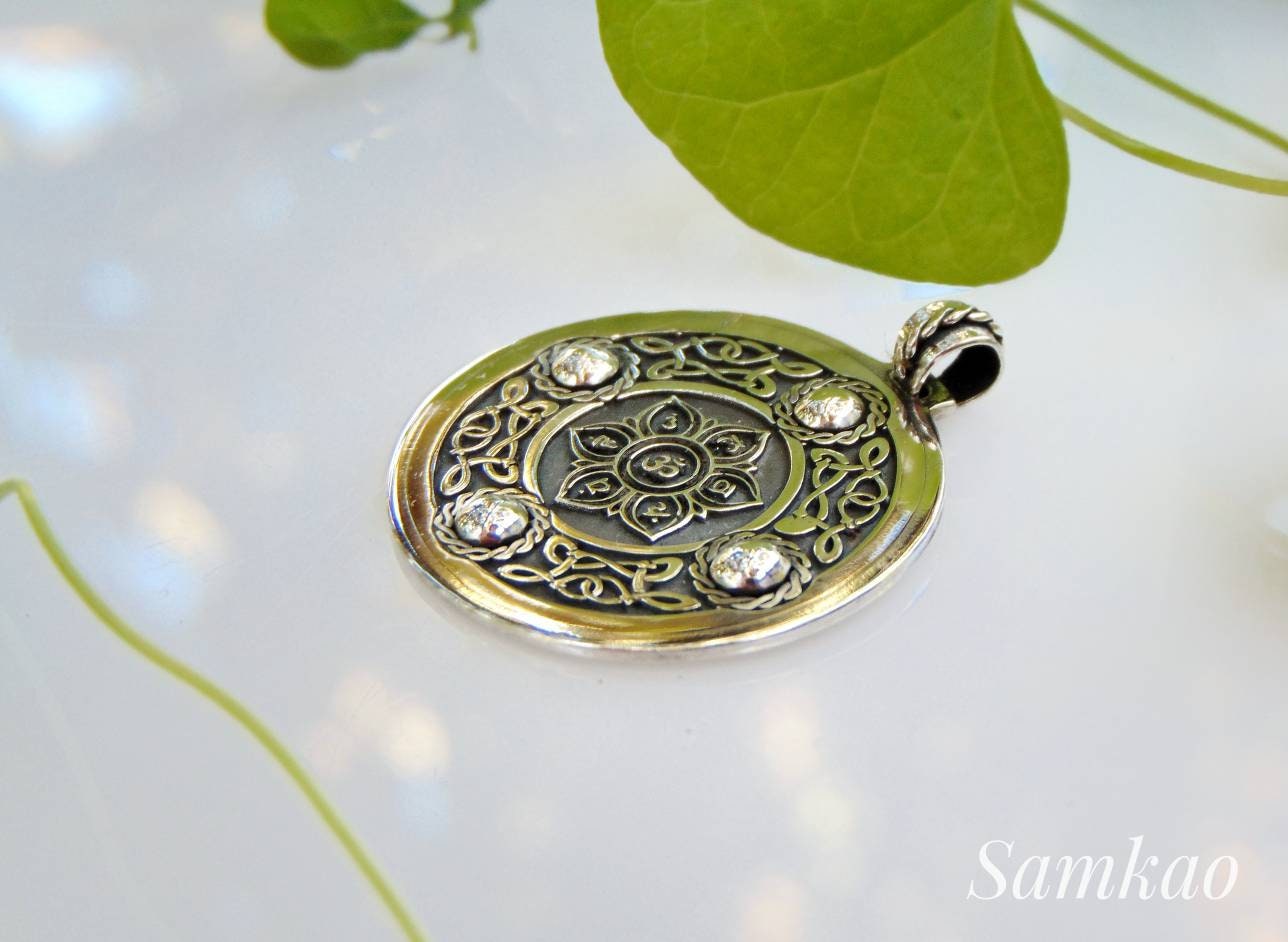 Chakra healing energy necklace,Seven 7 chakras pendant,Ethnic Fine silver pendant,Lotus necklace,Yoga chakra, Meditation jewelry,Silver 999