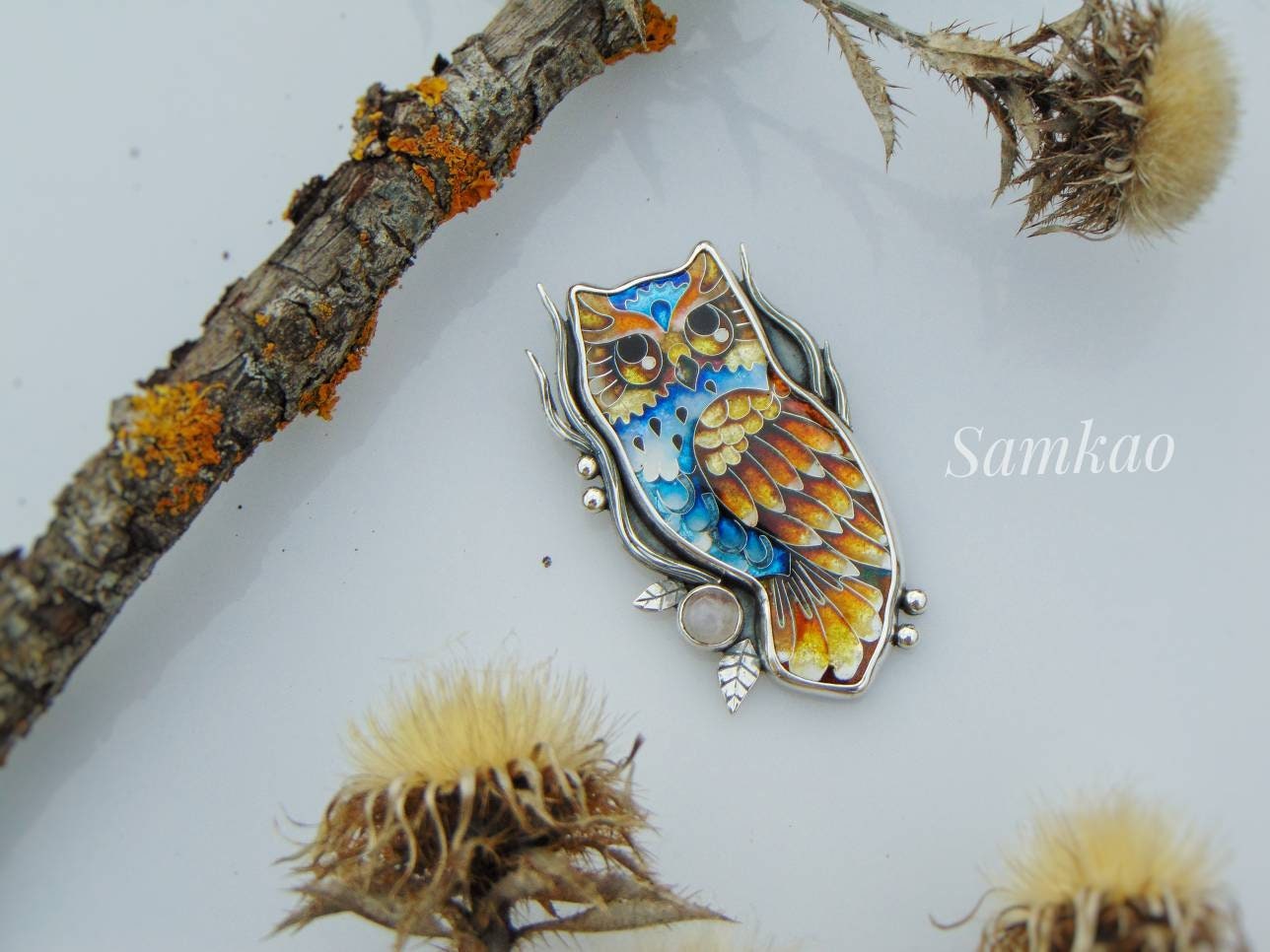 Owl Pendant – Georgian Cloisonné Enamel